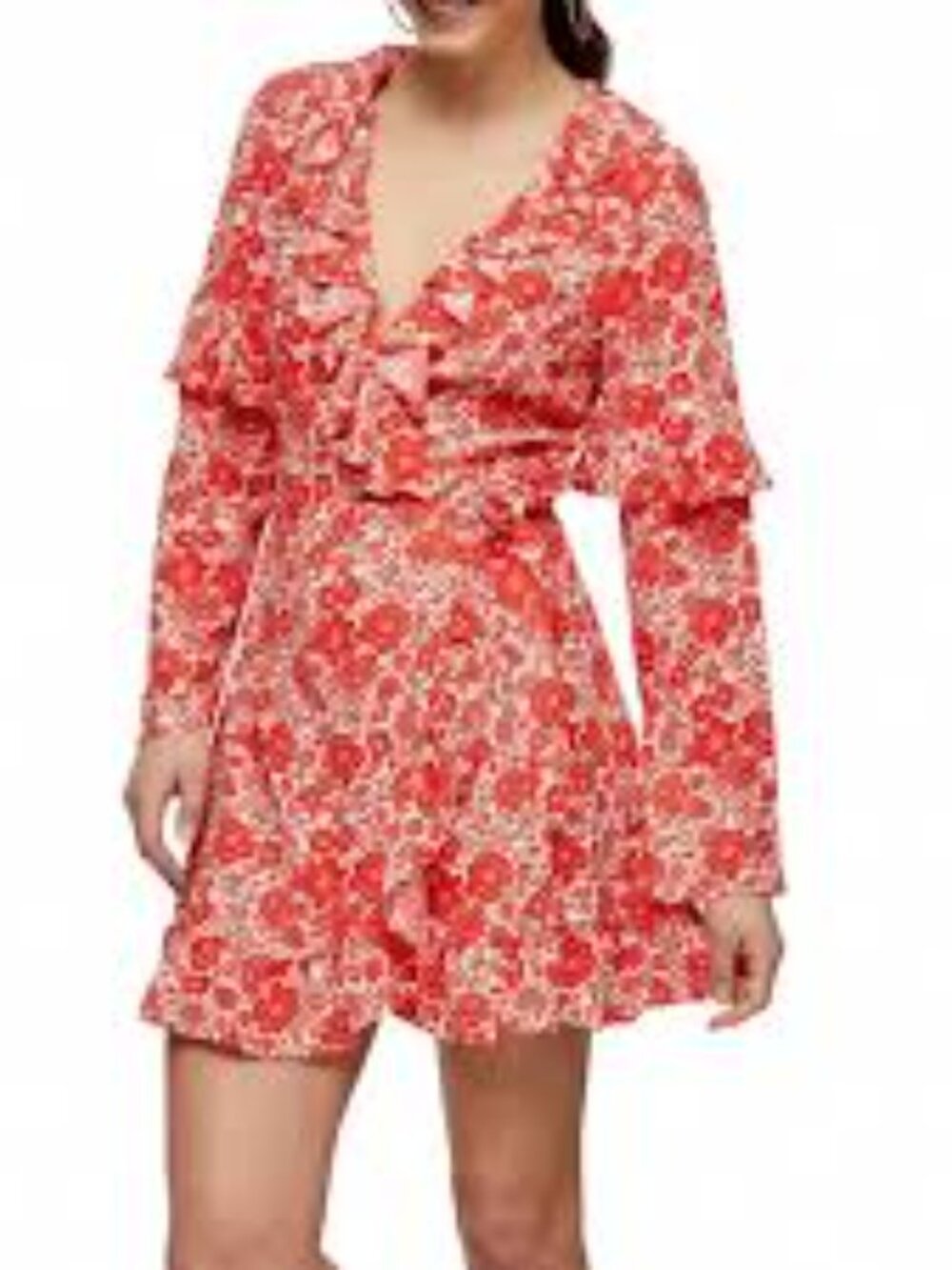 Topshop Floral Ruffle Long Sleeve Wrap Minidress Size 10